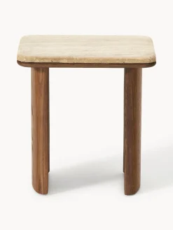 Set di 2 tavolini in legno di quercia con piano in travertino Chandler