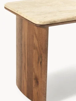 Set di 2 tavolini in legno di quercia con piano in travertino Chandler