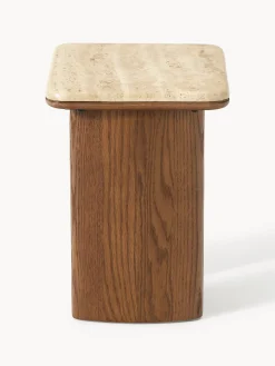 Set di 2 tavolini in legno di quercia con piano in travertino Chandler