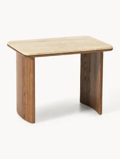 Set di 2 tavolini in legno di quercia con piano in travertino Chandler