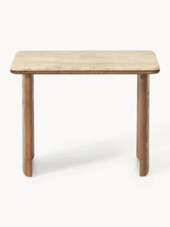 Set di 2 tavolini in legno di quercia con piano in travertino Chandler