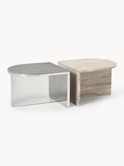 Set di 2 tavolini ovali in metallo e marmo Leander