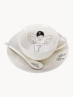 Set di 4 tazze da caffè dipinte a mano con piattini e cucchiaini Undressed