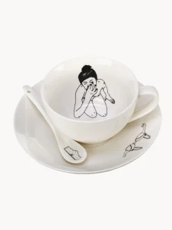 Set di 4 tazze da caffè dipinte a mano con piattini e cucchiaini Undressed