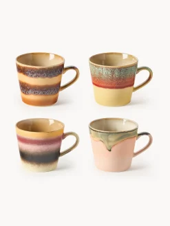 Set di 4 tazze fatte a mano con smalto reattivo 70's