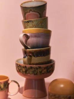Set di 4 tazze fatte a mano con smalto reattivo 70's