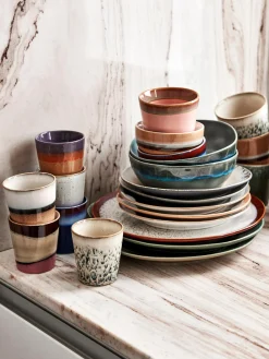 Set di 4 tazze fatte a mano con smalto reattivo 70's