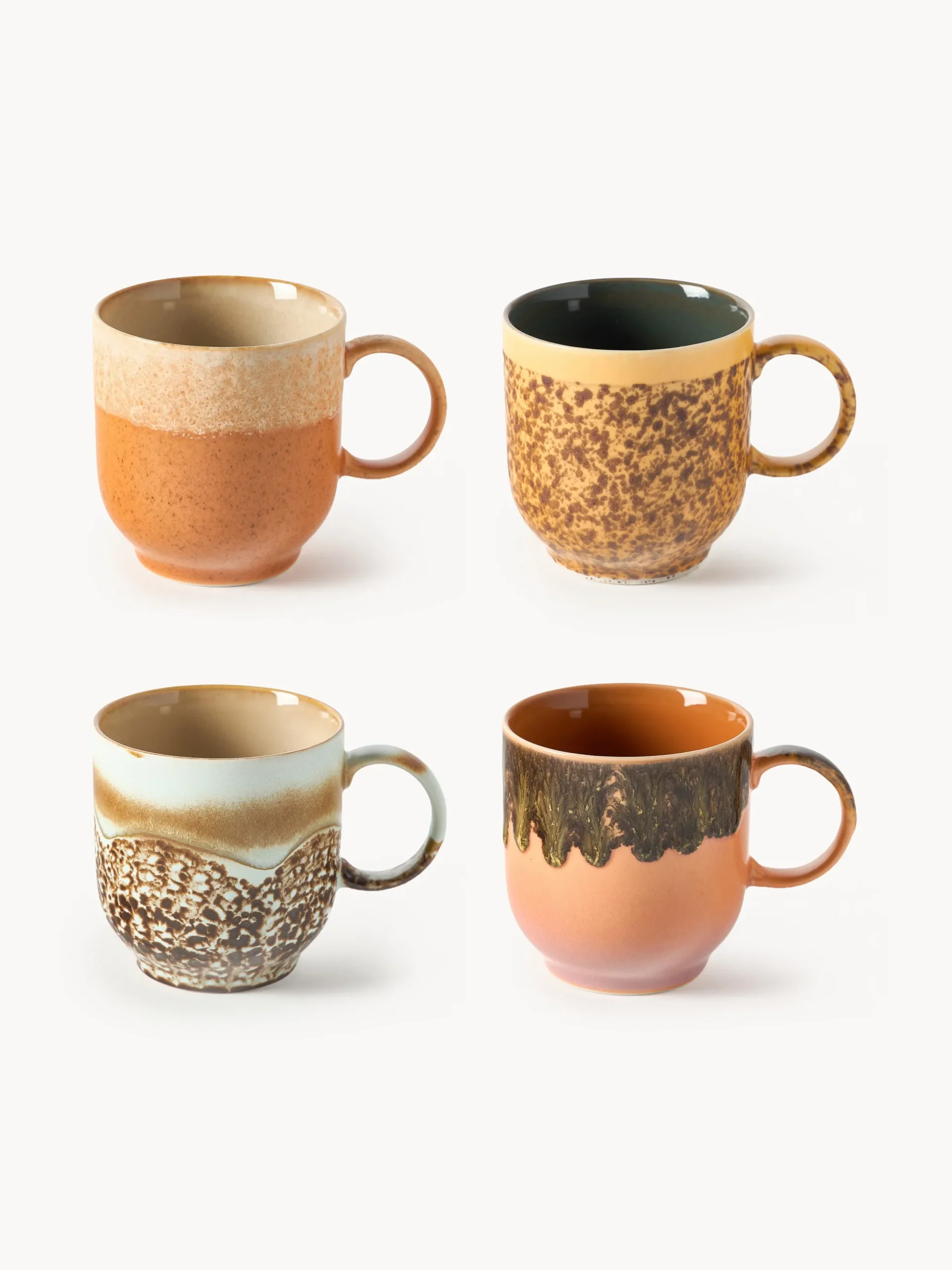 Set di 4 tazze fatte a mano con smalto reattivo 70's