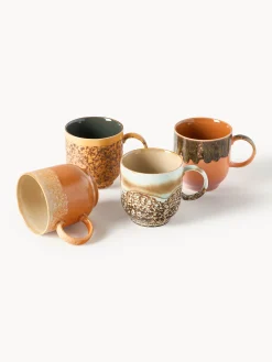 Set di 4 tazze fatte a mano con smalto reattivo 70's