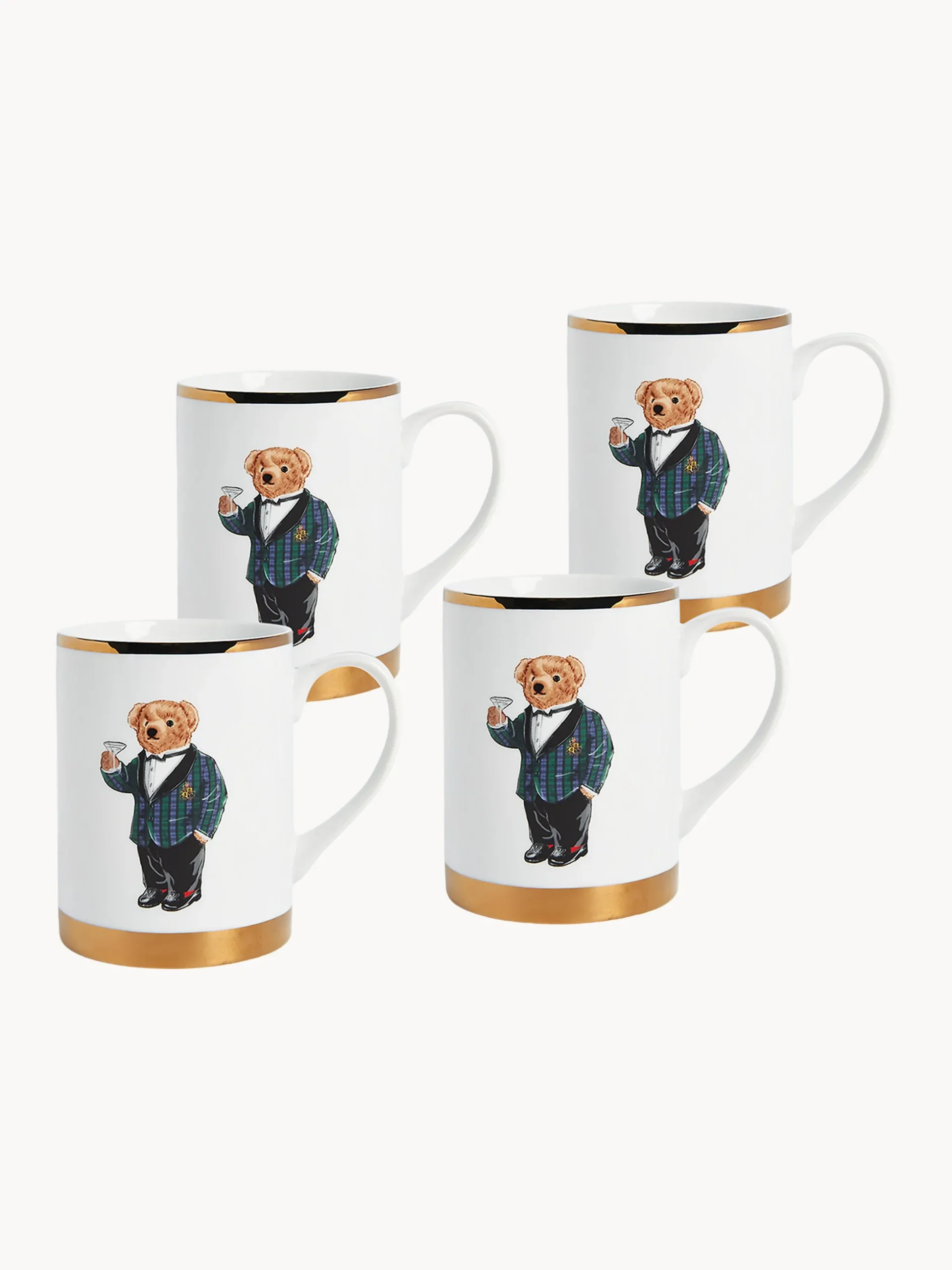 Set di 4 tazze in porcellana con decoro in oro 24K Thompson