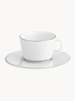 Set di 2 tazzina da caffè in porcellana fatte a mano con piattini e bordo in platino dipinto a mano Vitruv 2 pz