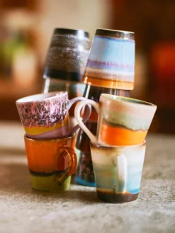 Set di 4 tazzine da espresso fatte a mano con smalto reattivo 70's