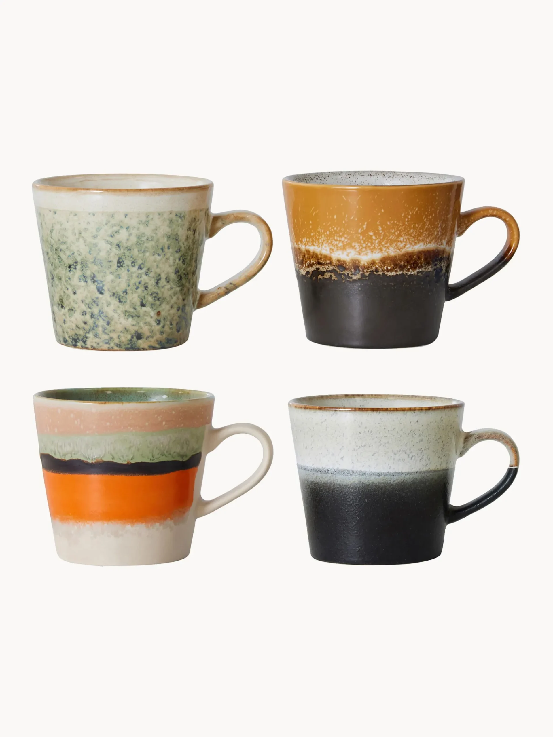 Set di 4 tazzine fatte a mano con smalto reattivo 70's