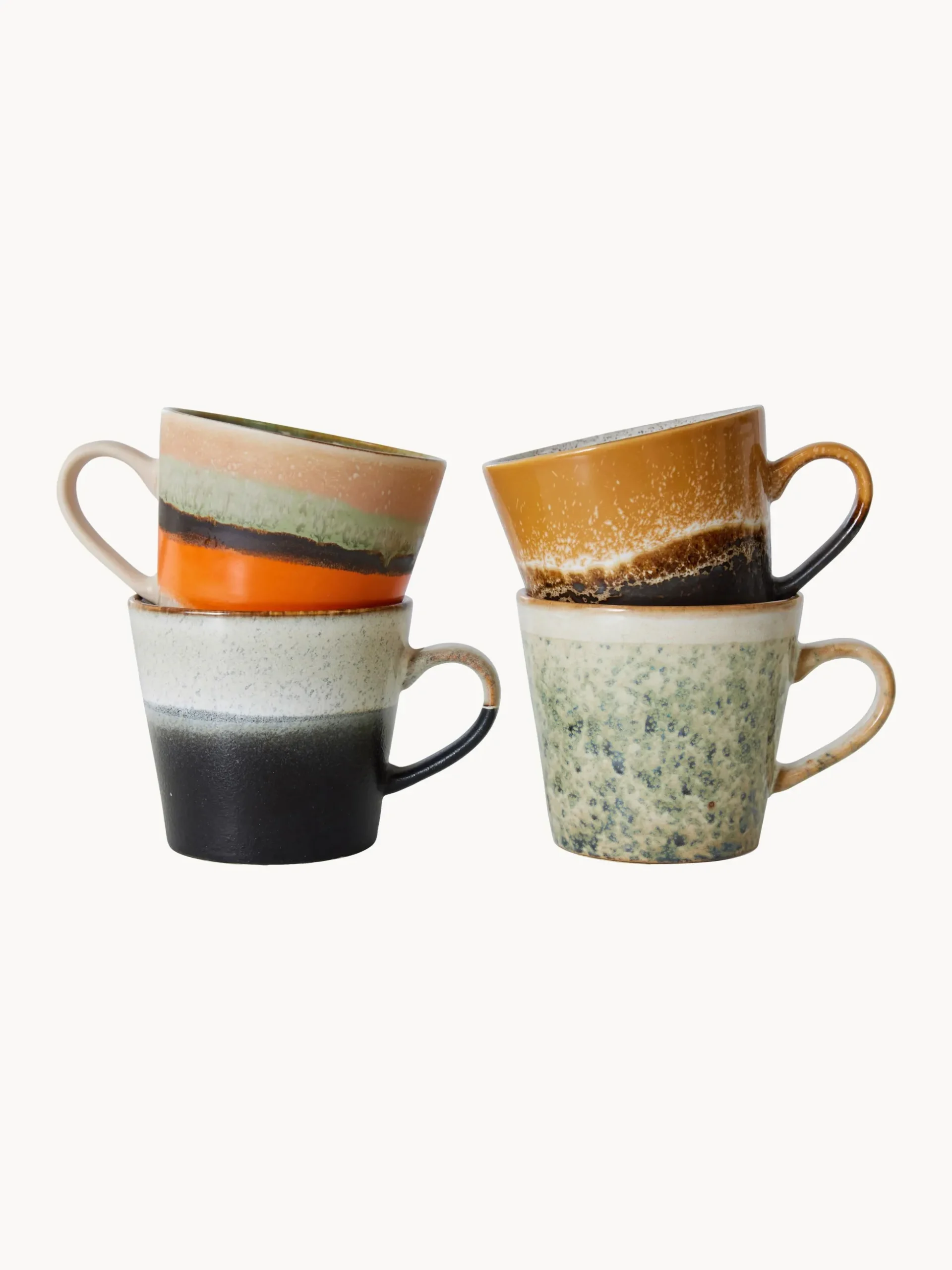 Set di 4 tazzine fatte a mano con smalto reattivo 70's