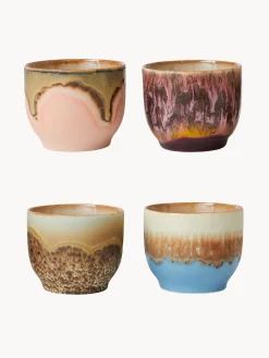 Set di 4 tazzine fatte a mano con smalto reattivo 70's