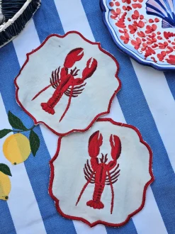 Set di 2 tovaglioli ricamati Lobster