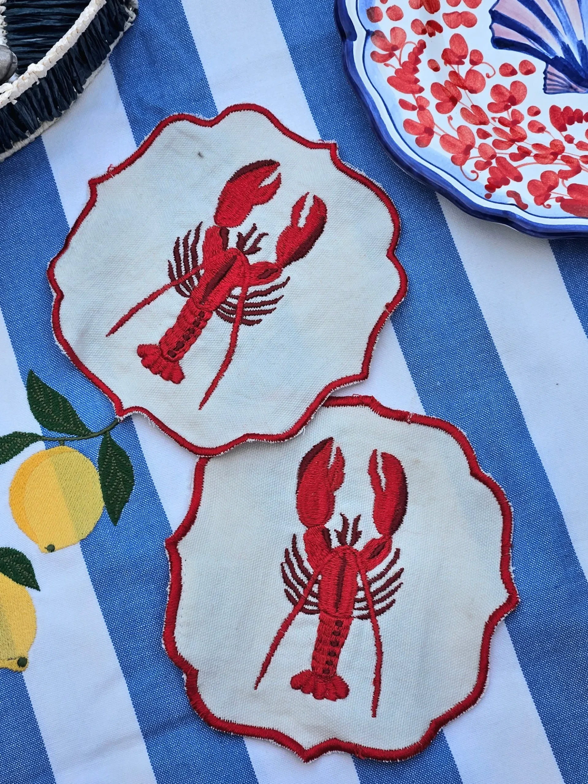 Set di 2 tovaglioli ricamati Lobster