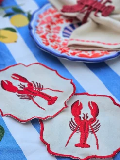Set di 2 tovaglioli ricamati Lobster
