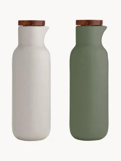 Set dispenser aceto e olio in porcellana e legno di acacia Essentials 2 pz