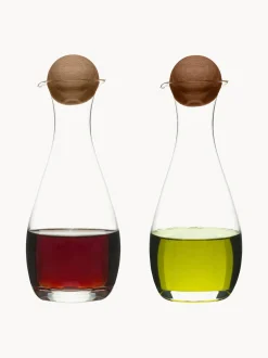 Set olio e aceto in vetro soffiato con tappi in legno Nature 2 pz