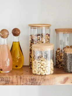 Set olio e aceto in vetro soffiato con tappi in legno Nature 2 pz
