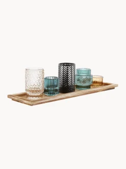 Set portacandele con vassoio in legno Elviena 6 pz