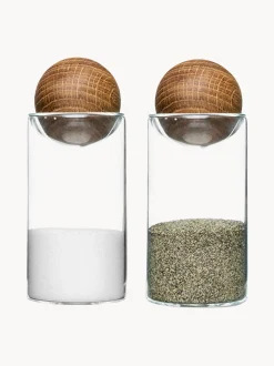 Set saliera e pepiera in vetro soffiato con coperchi in legno Eden 2 pz