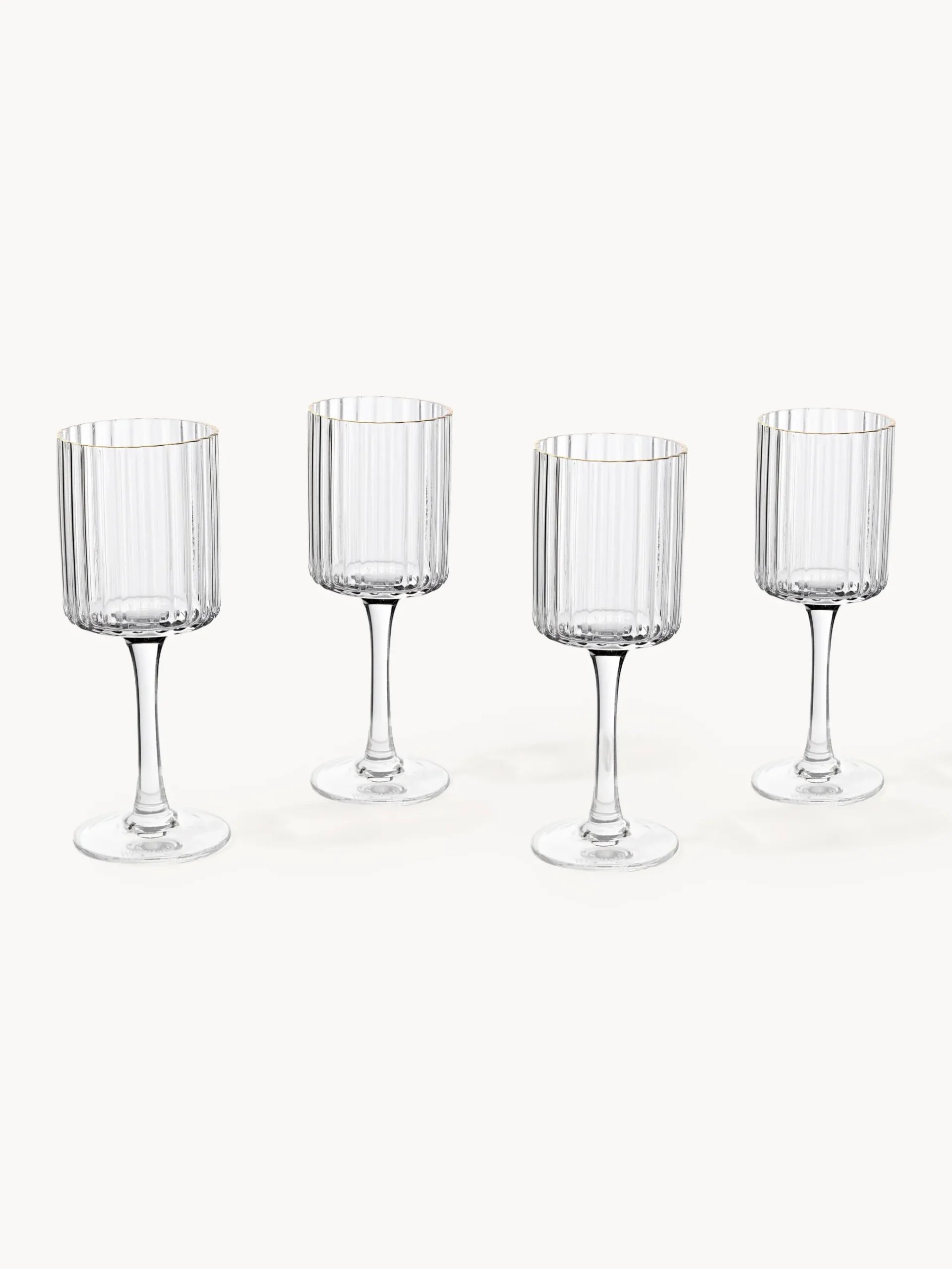 Set di 4 bicchieri da liquore in vetro soffiato con bordo dorato Aleo