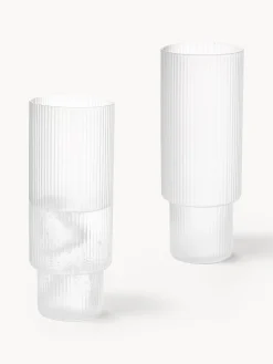 Set di 4 bicchieri da long drink in vetro soffiato millerighe Ripple
