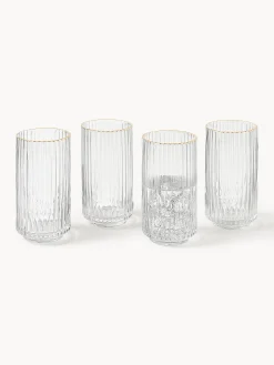 Set di 4 bicchieri da long drink in vetro soffiato con bordo dorato Aleo