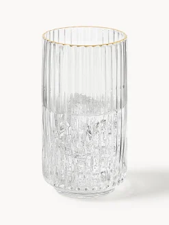 Set di 4 bicchieri da long drink in vetro soffiato con bordo dorato Aleo