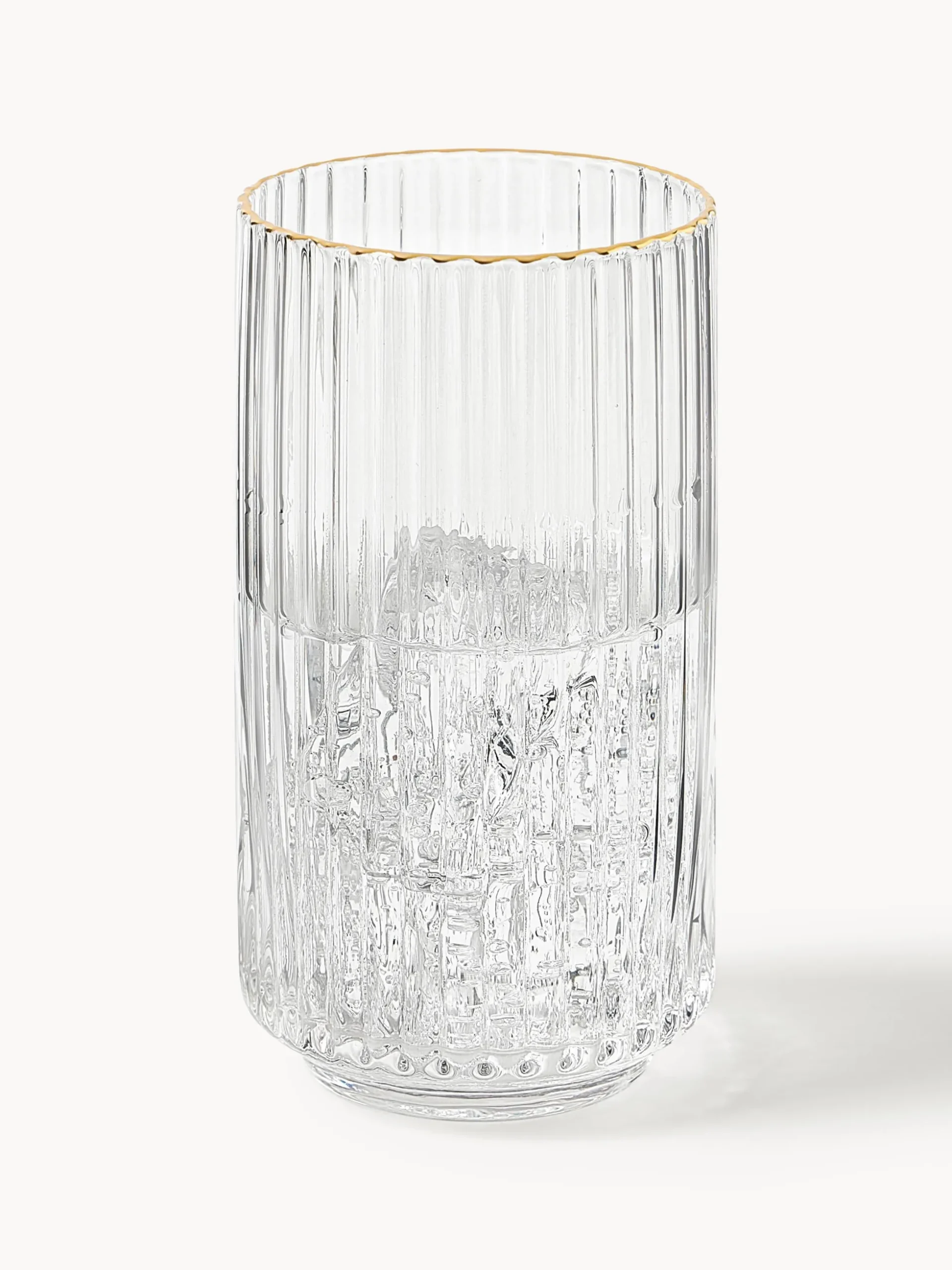 Set di 4 bicchieri da long drink in vetro soffiato con bordo dorato Aleo