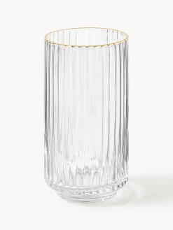 Set di 4 bicchieri da long drink in vetro soffiato con bordo dorato Aleo