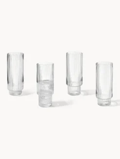 Set di 4 bicchieri da long drink in vetro soffiato millerighe Ripple