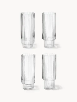 Set di 4 bicchieri da long drink in vetro soffiato millerighe Ripple