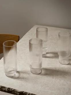 Set di 4 bicchieri da long drink in vetro soffiato millerighe Ripple