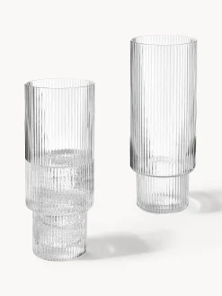Set di 4 bicchieri da long drink in vetro soffiato millerighe Ripple