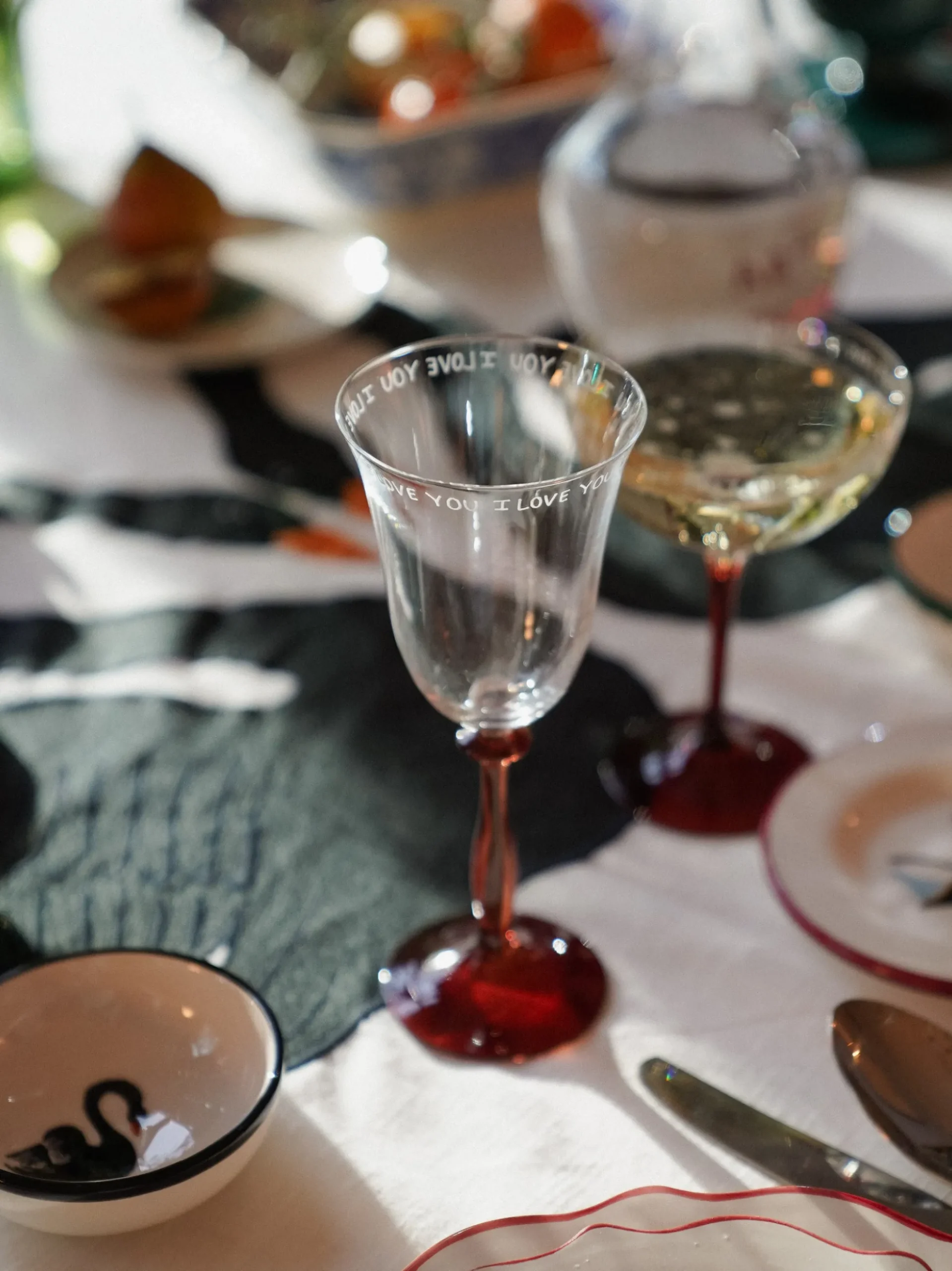 Set di 2 bicchieri da vino in cristallo I Love You