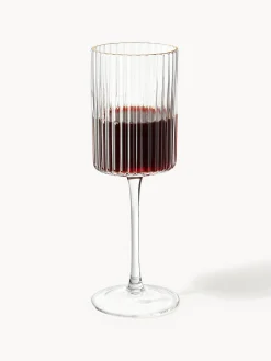 Set di 4 bicchieri da vino in vetro soffiato con bordo dorato Aleo