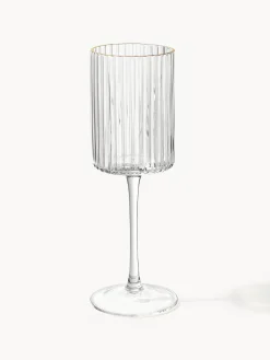 Set di 4 bicchieri da vino in vetro soffiato con bordo dorato Aleo