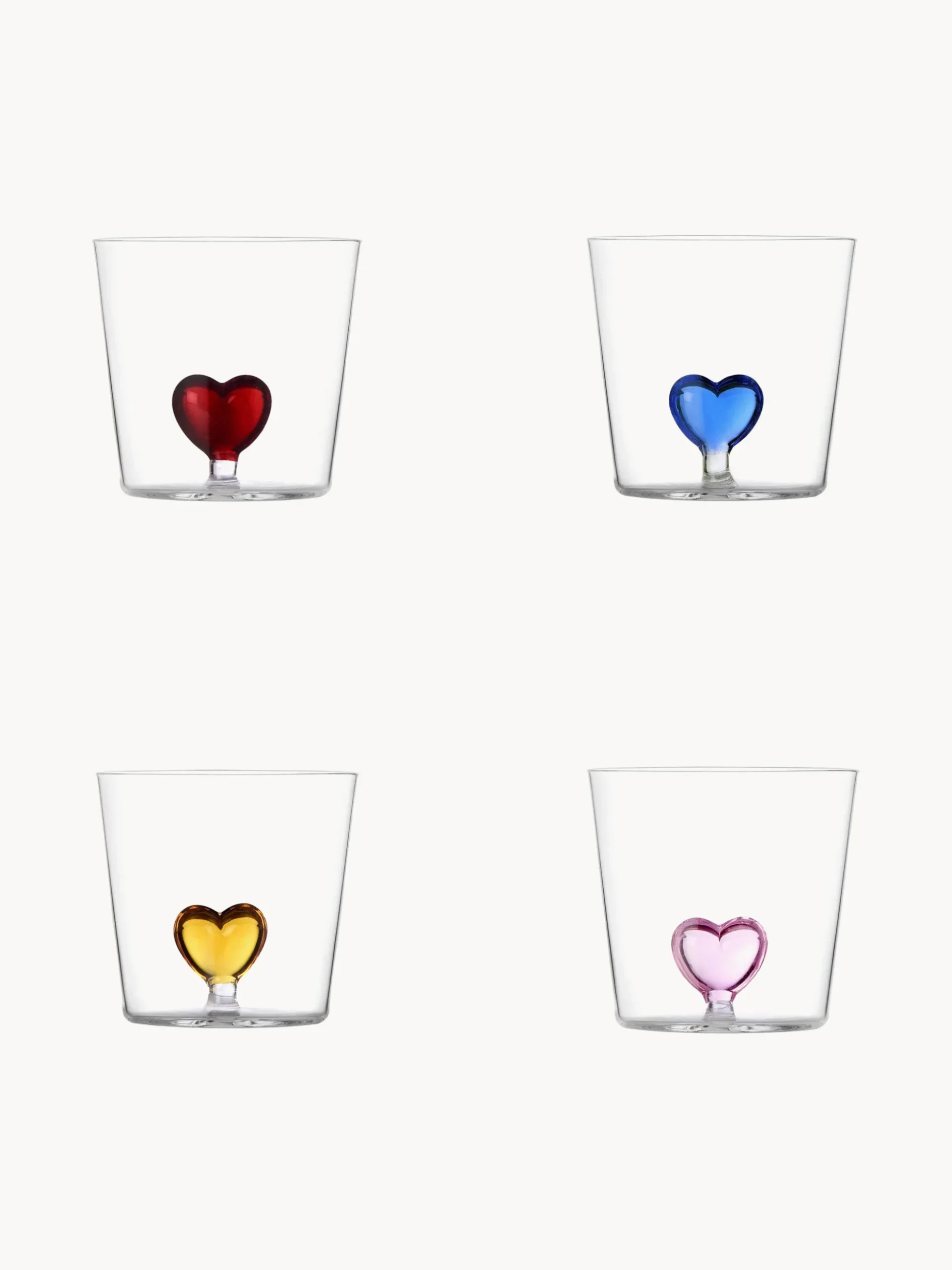 Set di 4 bicchieri fatti a mano in vetro borosilicato Cuore
