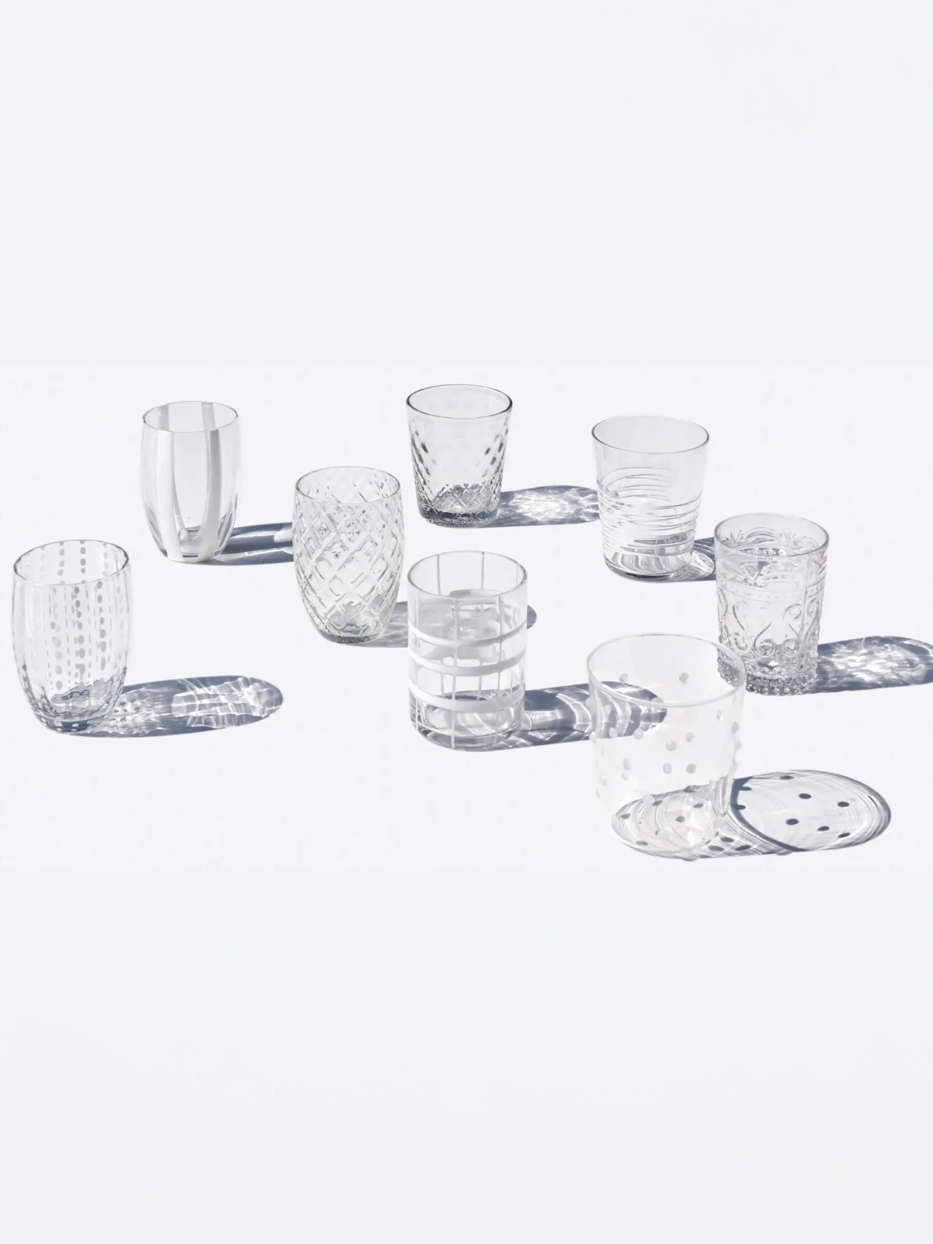 Set di 6 bicchieri in vetro soffiato con strutture diverse Melting Pot