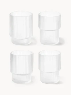 Set di 4 bicchieri per acqua in vetro soffiato millerighe Ripple, 60 ml