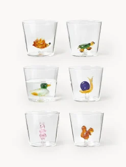 Set di 6 bicchieri per acqua in vetro borosilicato fatti a mano Animal Farm