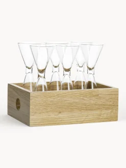 Set di bicchieri per shot in vetro soffiato con scatola in legno Semon 6 pz
