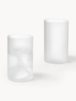 Set di 4 bicchieri piccoli da long drink in vetro soffiato con scanalatura in rilievo Ripple, 140 ml