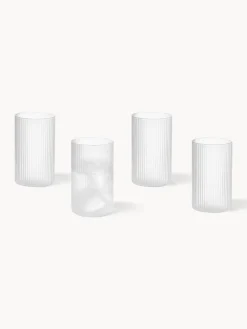 Set di 4 bicchieri piccoli da long drink in vetro soffiato con scanalatura in rilievo Ripple, 140 ml
