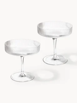 Set di 2 coppe da champagne in vetro soffiato con scanalatura in rilievo Ripple
