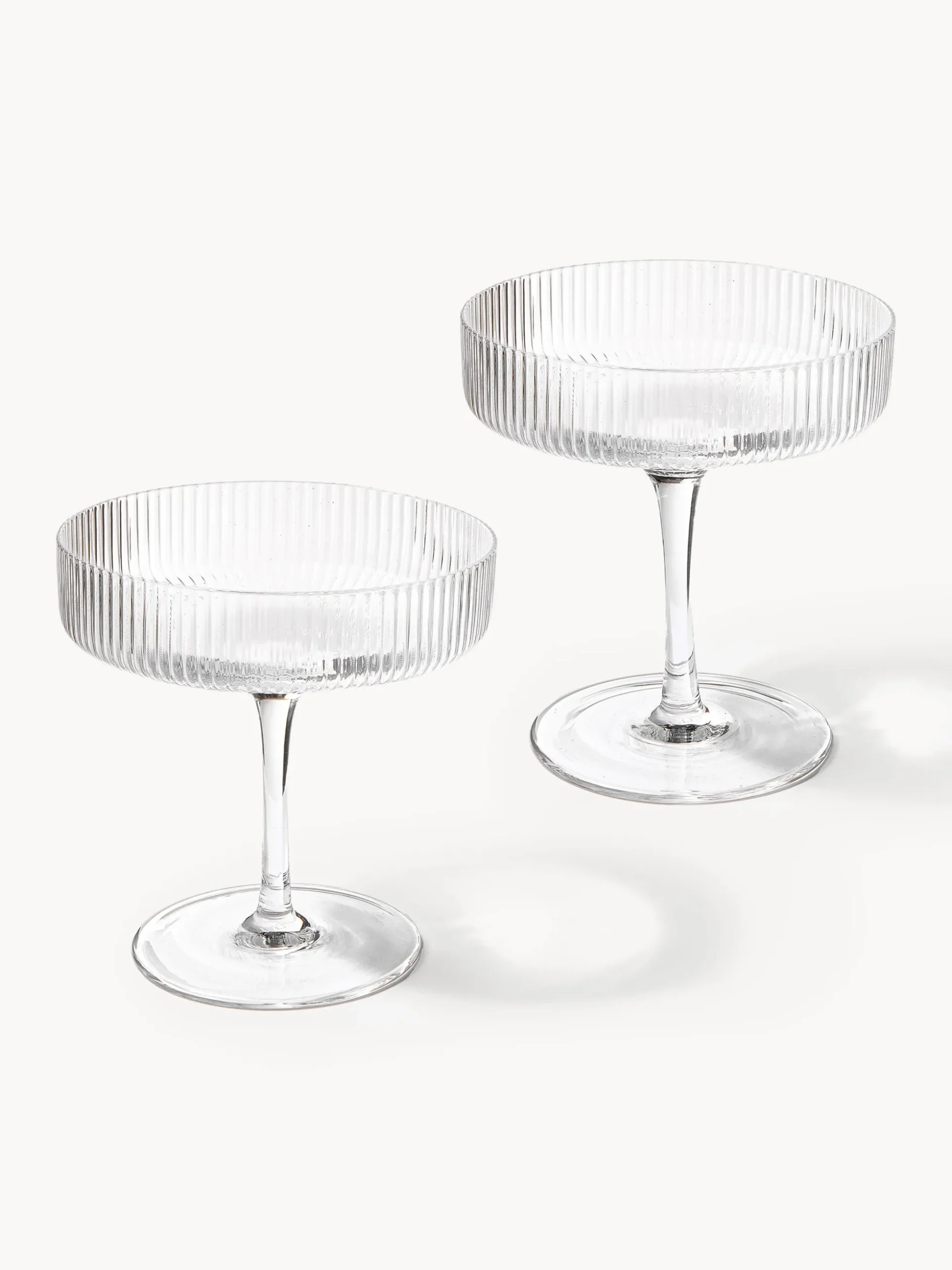 Set di 2 coppe da champagne in vetro soffiato con scanalatura in rilievo Ripple