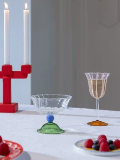 Set di 2 coppe da champagne in vetro soffiato fatto a mano Tulip
